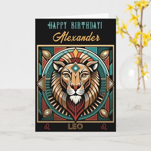 Gelukkige Verjaardag Leo Zodiac Design Kaart (Gele Bloem)