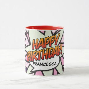 GELUKKIGE VERJAARDAG Leuk Retro Stripboek Roze Mok