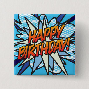 GELUKKIGE VERJAARDAG Leuke Retro Stripboek Vierkante Button 5,1 Cm