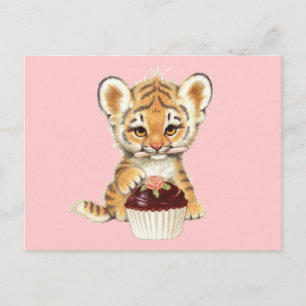 Gelukkige Verjaardag - Leuke Tijger met Cupcake Briefkaart