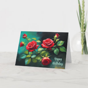 Gelukkige Verjaardag Levendige Rode Rozen Bloemen Kaart