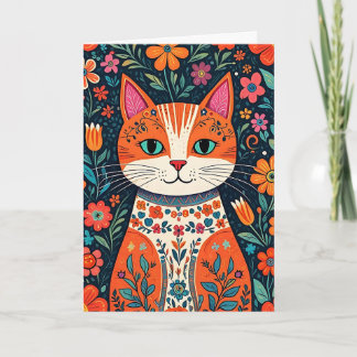 Gelukkige Verjaardag Lieve Vriend | Folk Art Cat Kaart