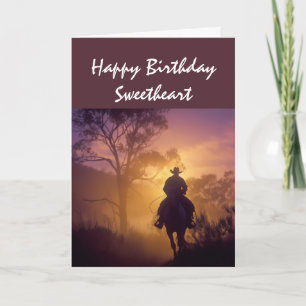 Gelukkige verjaardag lieverd eenzame cowboy zonson kaart