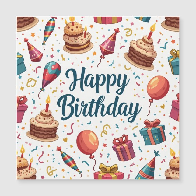 Gelukkige Verjaardag Magnetische Kaart met Ballonn (Voorkant)