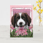 Gelukkige Verjaardag Mam - Engels Springer Spaniel Kaart (Gele Bloem)