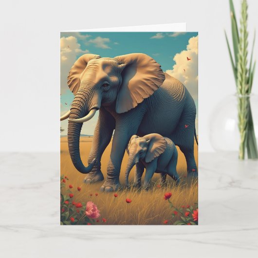 Gelukkige verjaardag mama | Mama en Baby olifant Kaart (Voorkant)