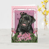 Gelukkige Verjaardag Mama - Pug - Ruffy Kaart (Gele Bloem)