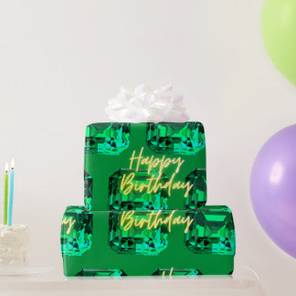 Gelukkige Verjaardag mei Birthstone Emerald Cadeaupapier