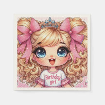 Gelukkige Verjaardag Meisje Blondine Chibi Servett