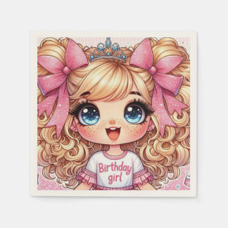 Gelukkige Verjaardag Meisje Blondine Chibi Servett Servet