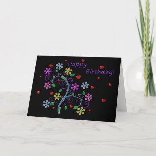 Gelukkige Verjaardag met Bloemen, Harten en Liefde Kaart