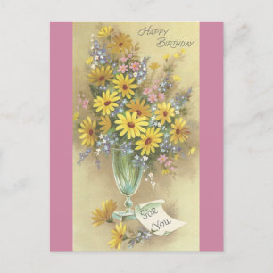 gelukkige verjaardag met bloemen in de lucht briefkaart