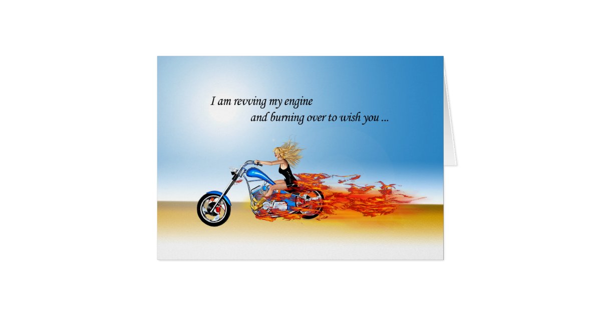 Gelukkige Verjaardag met een Vlammende Motorfiets Wenskaart Zazzle