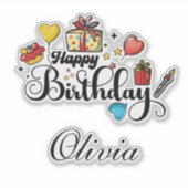 Gelukkige Verjaardag met Jouw naam Kleurrijke Hand Sticker (Voorkant)
