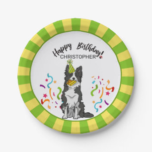 Gelukkige verjaardag met uw grenskolonie Dog Party Papieren Bordje