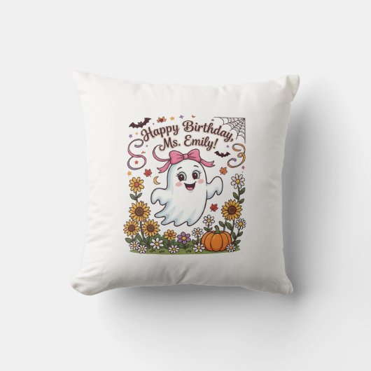 Gelukkige verjaardag mevrouw Emily Halloween Geest Kussen (Voorkant)