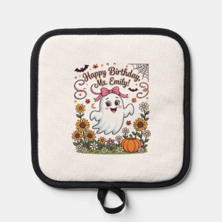 Gelukkige verjaardag mevrouw Emily Halloween Geest Pannenlap