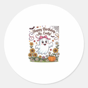 Gelukkige verjaardag mevrouw Emily Halloween Geest Ronde Sticker
