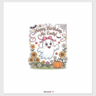 Gelukkige verjaardag mevrouw Emily Halloween Geest Sticker