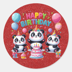 Gelukkige verjaardag, mijn drie panda's, ronde sticker