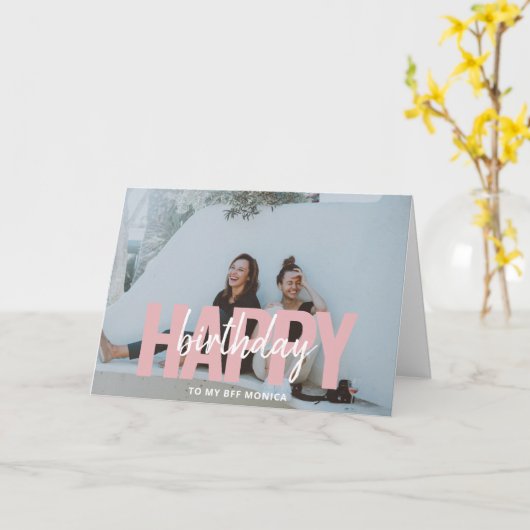 Gelukkige Verjaardag Modern Bold Brush Script Foto Kaart (Gele Bloem)