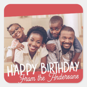 Gelukkige Verjaardag Modern Eenvoudig Familiefoto Vierkante Sticker