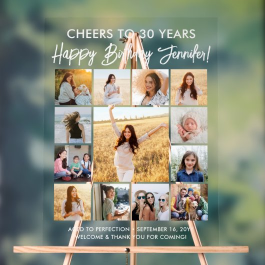 Gelukkige Verjaardag Modern Script Photo Collage P Acryl Bord (Neutraal)