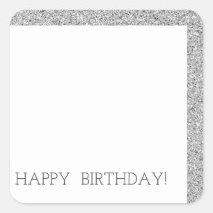 Gelukkige Verjaardag Moderne Luxe Zilveren Glitter Vierkante Sticker