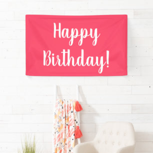 Gelukkige Verjaardag Moderne Roze Witte Typografie Spandoek