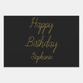 Gelukkige Verjaardag Monogram Naam Zwart Wit Goud Inpakpapier Vel (Voorkant 3)