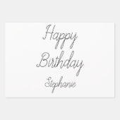Gelukkige Verjaardag Monogram Naam Zwart Wit Goud Inpakpapier Vel (Voorkant 2)