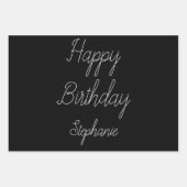 Gelukkige Verjaardag Monogram Naam Zwart Wit Goud Inpakpapier Vel (Voorkant)