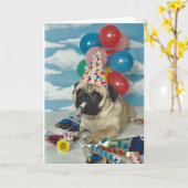 Gelukkige Verjaardag Mops Kaart (Gele Bloem)