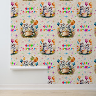 Gelukkige Verjaardag Muis Ballonnen Cream Textuur Behang