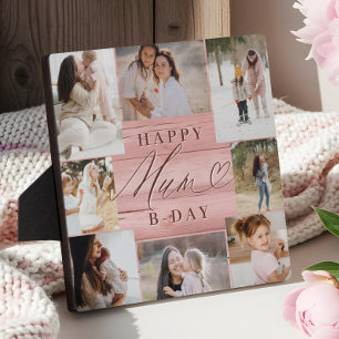 Gelukkige Verjaardag Mum Foto Collage Roze Houtkor Fotoplaat