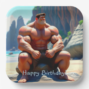 Gelukkige Verjaardag Muscleman Papieren Bordje
