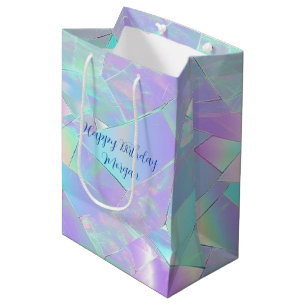 Gelukkige Verjaardag, Naam, Blauwgroen & Paarse ir Medium Cadeauzakje