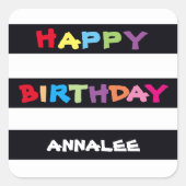 Gelukkige Verjaardag Naam Modern Schattige Kleurri Vierkante Sticker (Voorkant)