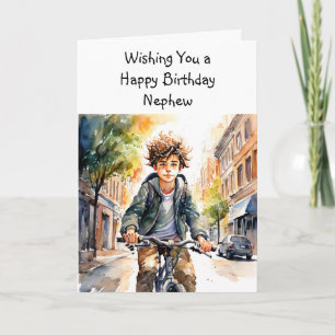 Gelukkige verjaardag neef   Jongen op de fiets in  Kaart