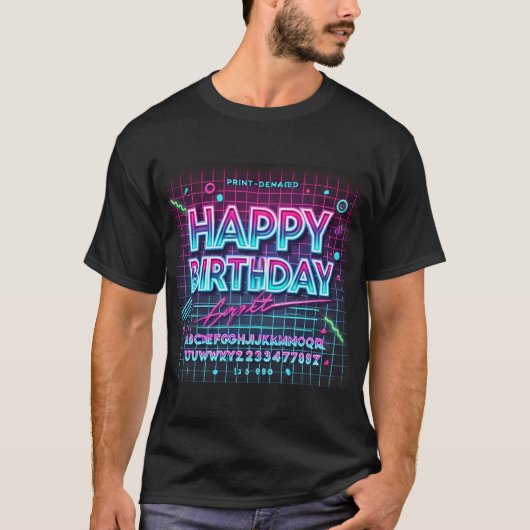 Gelukkige Verjaardag Neon Glow Vibes T-shirt (Voorkant)
