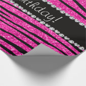 Gelukkige verjaardag neon heet roze glitter zebra  cadeaupapier (Hoek)