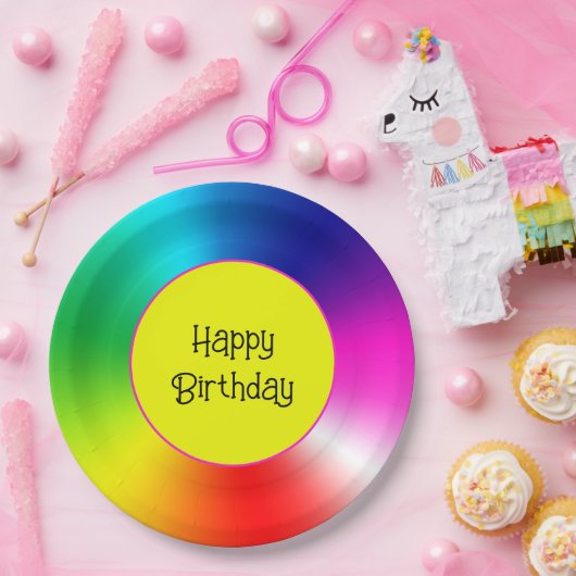 Gelukkige Verjaardag Neon Rainbow Vortex Papieren Bordje (Feest)