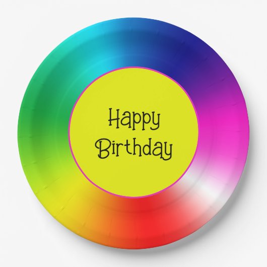 Gelukkige Verjaardag Neon Rainbow Vortex Papieren Bordje (Voorkant)