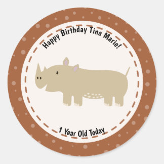 Gelukkige verjaardag neushoorn dierentuin dieren ronde sticker