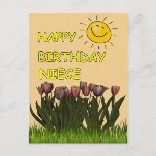 Gelukkige Verjaardag Nichtje Zon en Bloemen Briefkaart