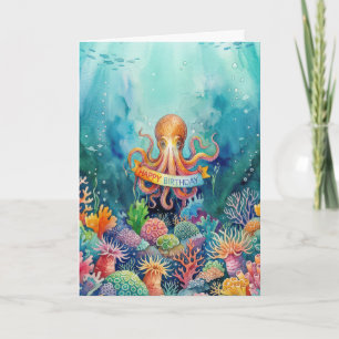 Gelukkige verjaardag Octopus Oceaan Zeedieren Wate Kaart