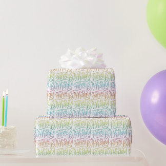 Gelukkige Verjaardag Ombre Gradiënt Hand Lettering Cadeaupapier