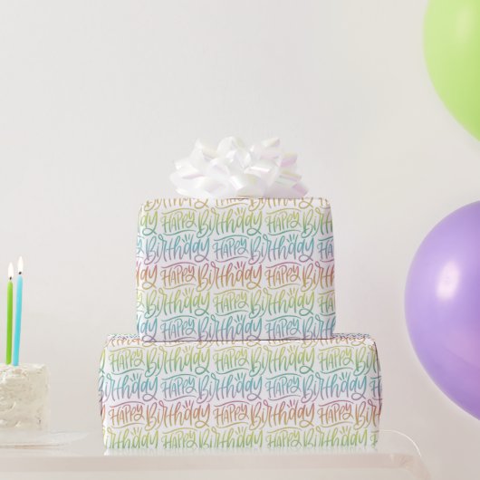 Gelukkige Verjaardag Ombre Gradiënt Hand Lettering Cadeaupapier (Feestgeschenken)