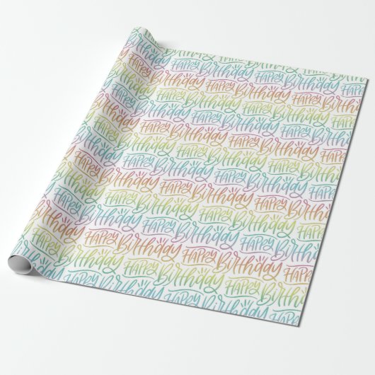 Gelukkige Verjaardag Ombre Gradiënt Hand Lettering Cadeaupapier (Uitgerold)