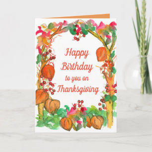 Gelukkige verjaardag op Thanksgiving herfstbladere Kaart